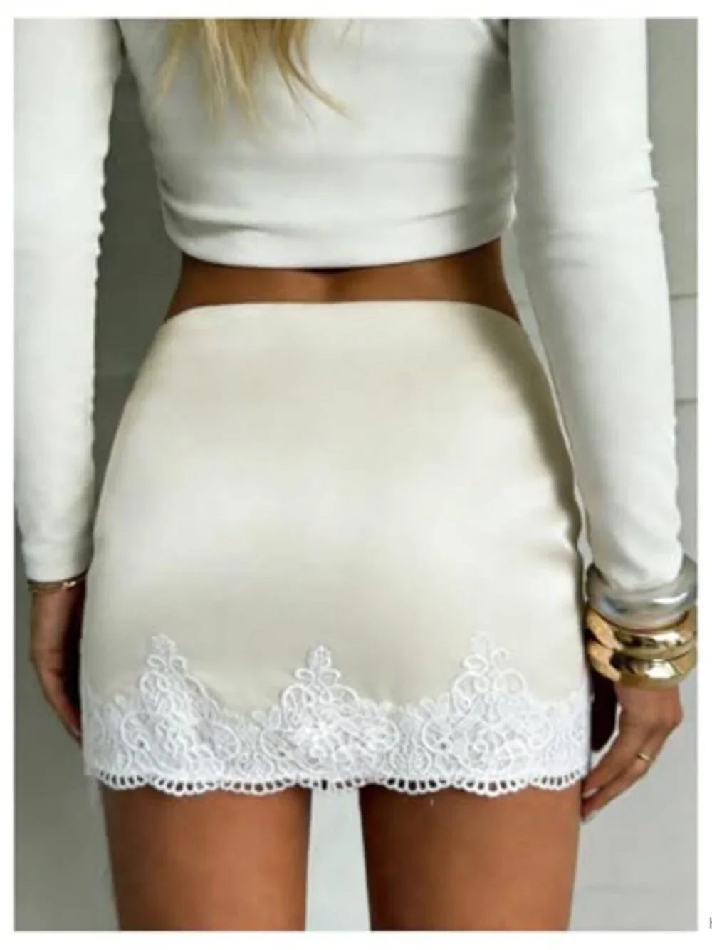 Satin Lace Mini Skirt Low Rise Y2K Pencil Skirt with Shorts Underneath